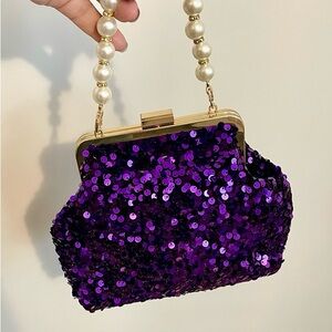 Elegant Purple Sequin Clutch with Pearl Handle